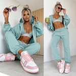komplet dresowy bawełna 3w1 damski pistacja top rozpinana bluza