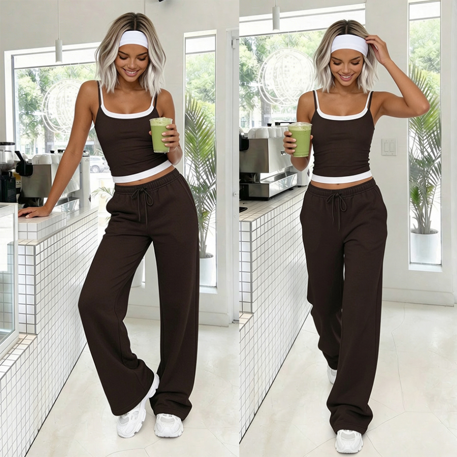 Bawełniany komplet Dream top i spodnie czekolada