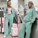 komplet dresowy damski pistacja z kapturem rozpinana bluza