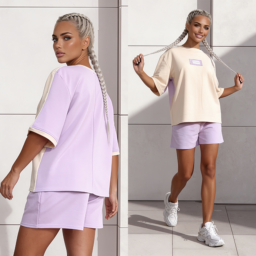 Komplet dresowy T-shirt Duo fiolet-kokos