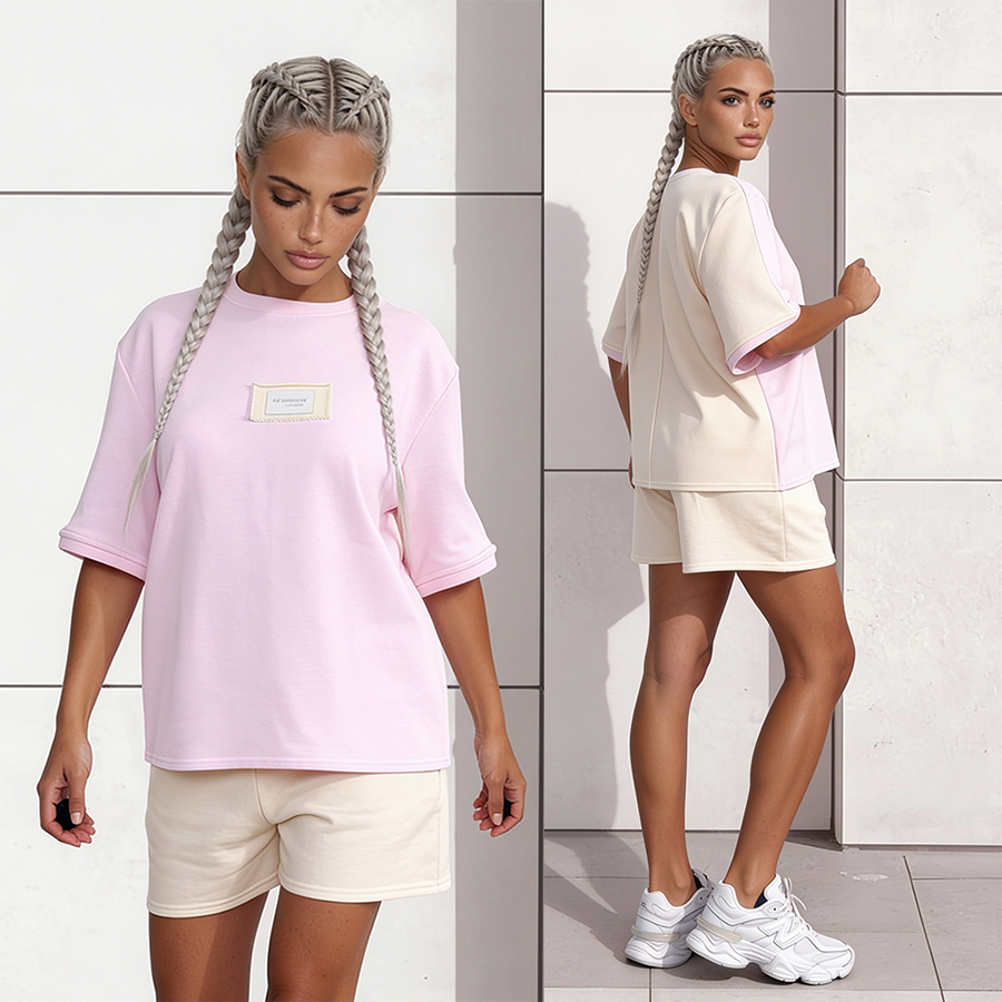 Komplet dresowy T-shirt Duo kokos-puder