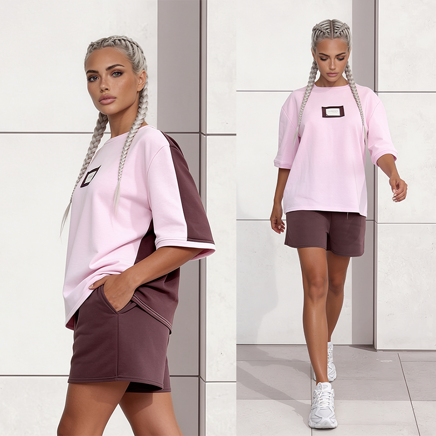 Komplet dresowy T-shirt Duo mocca-puder